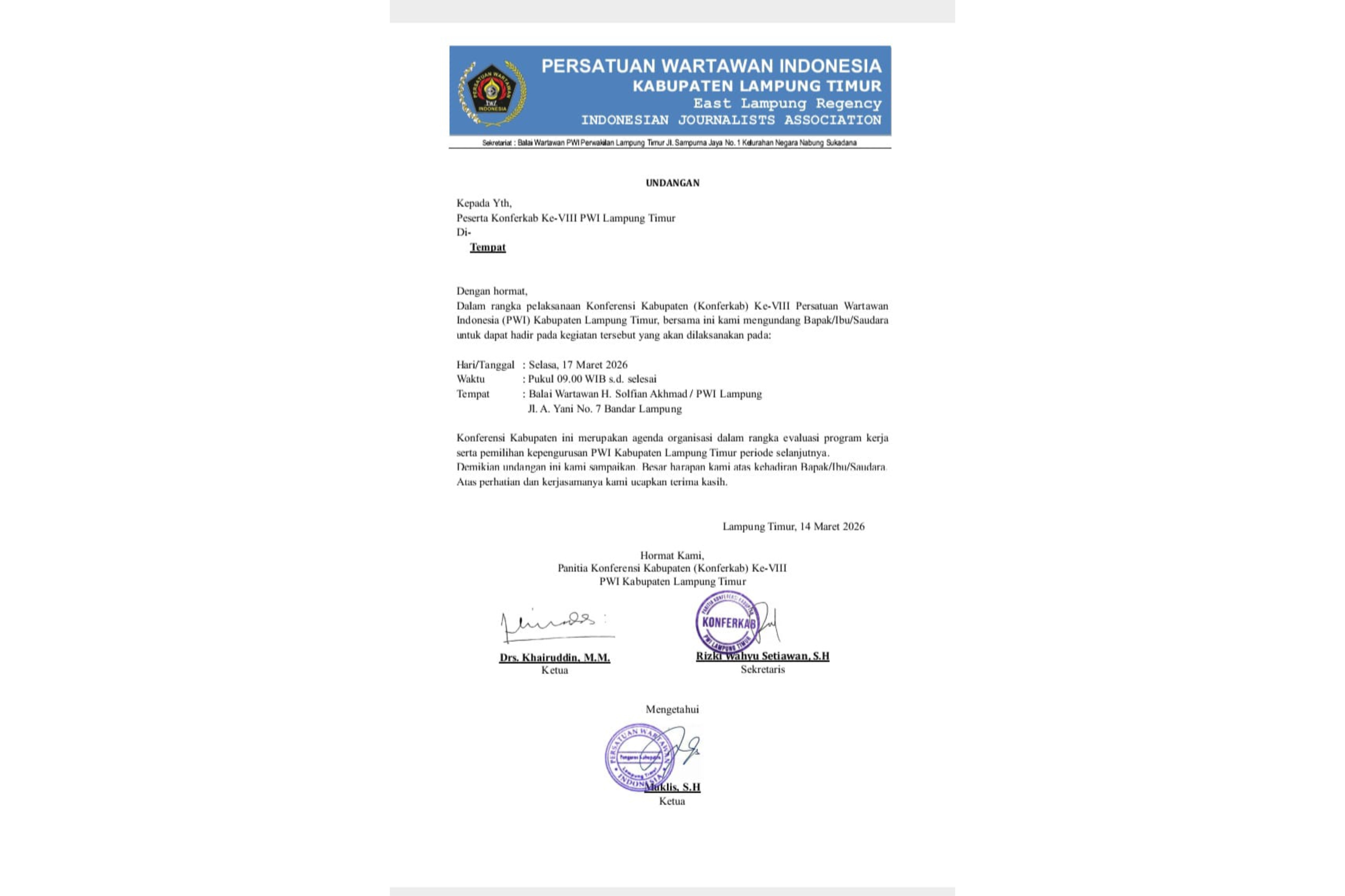 Konferkab PWI Lamtim Memanas di Tengah Polemik Pemecatan 9 Anggota