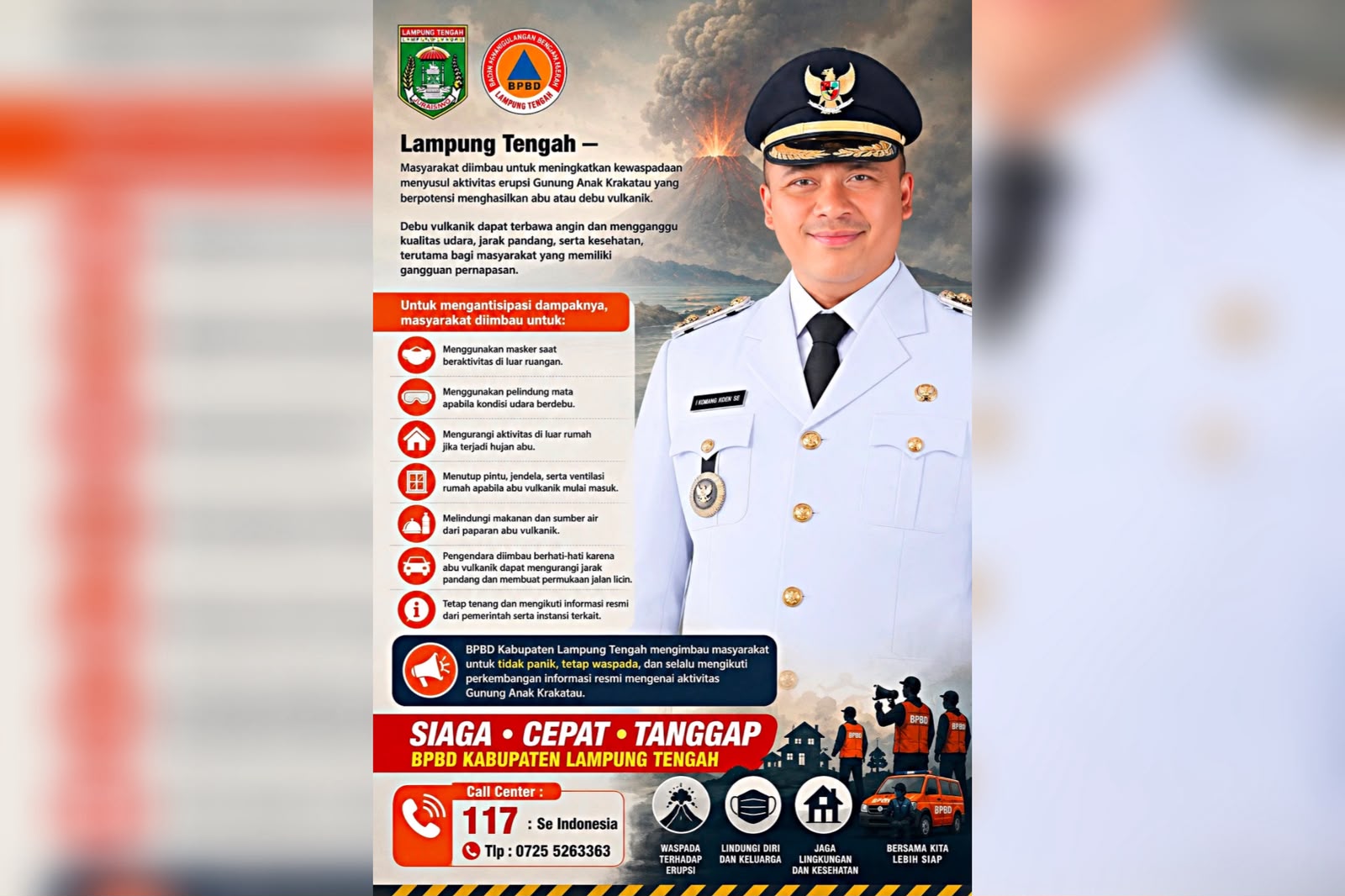 Abu Vulkanik Gunung Anak Krakatau Sampai Lampung Tengah, Warga Diminta Tetap Tenang dan Waspada