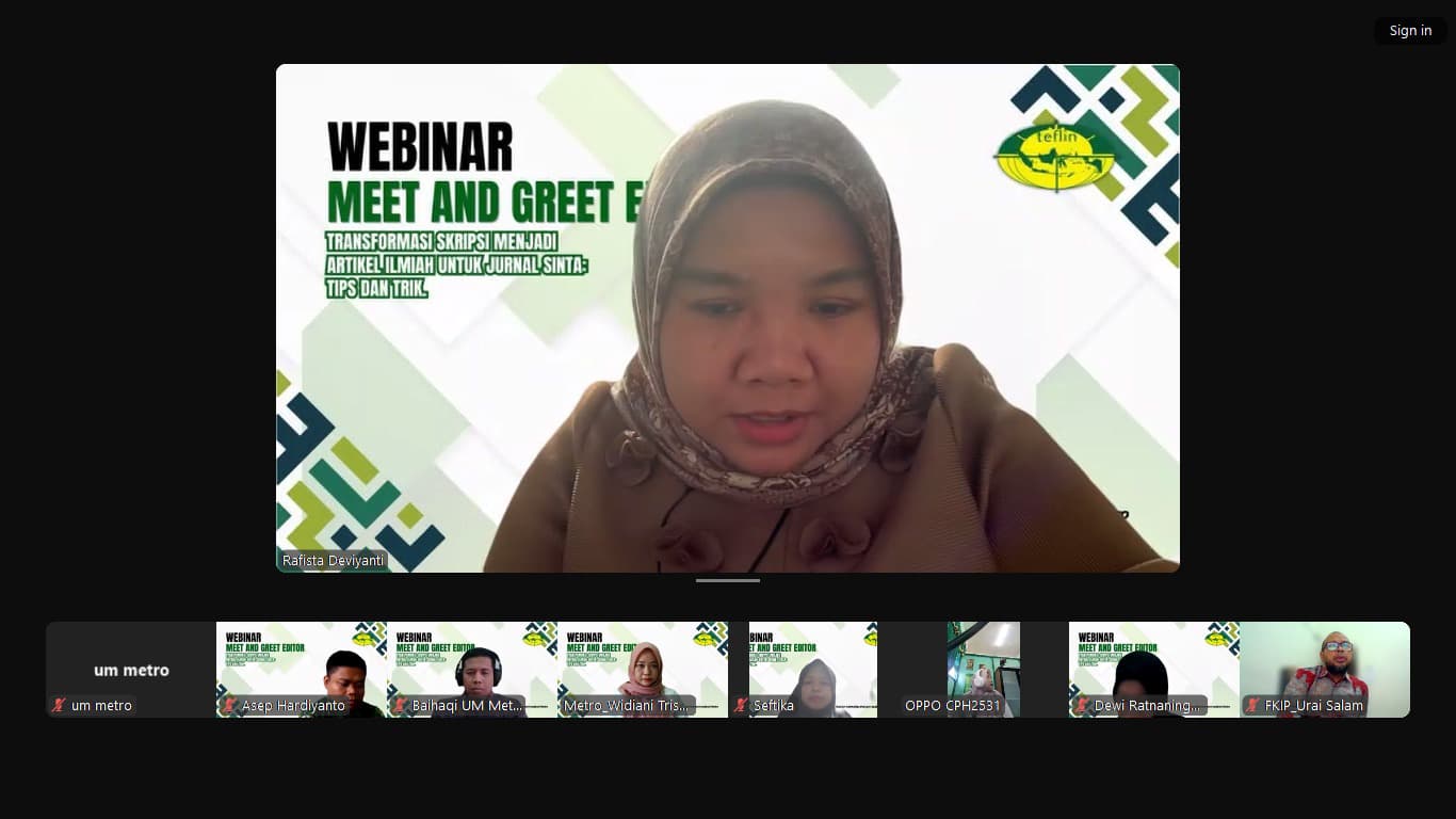 Tingkatkan Kualitas Publikasi Ilmiah Mahasiswa dan Dosen, TEFLIN Chapter Lampung & Bengkulu Gelar Webinar Meet and Greet Editors