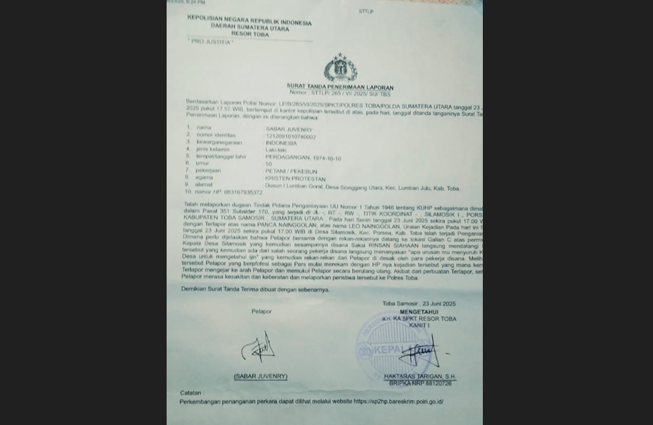 Kasus Penganiyaan Jurnalis di Toba, DPD PJS Sumut Minta Polisi Bertindak Tegas