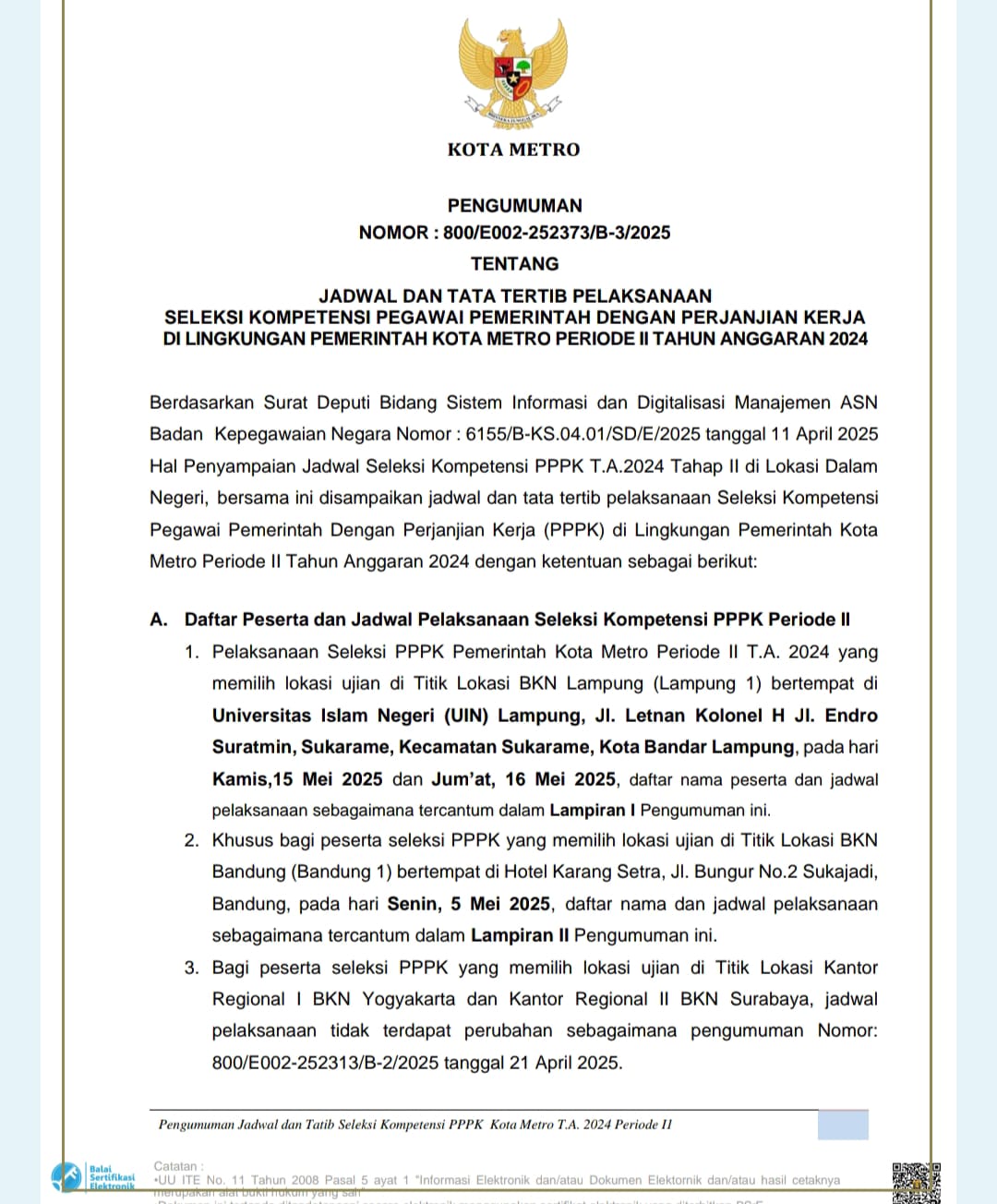 Seleksi Kompetensi PPPK Kota Metro: Simak Jadwal dan Lokasinya!