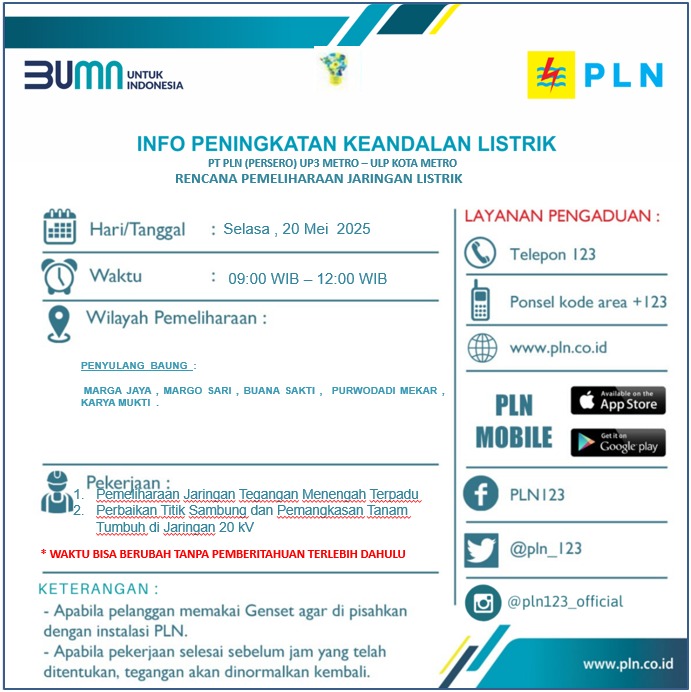 PLN Jadwalkan Pemadaman Listrik di Lampung Timur, Cek Wilayahmu!