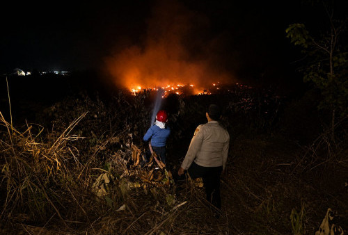 Polsek Simpang Pematang Respons Cepat Kebakaran Lahan di Pinggir Kawasan Hutan