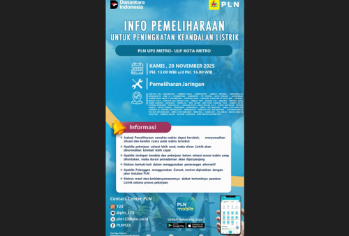 PLN ULP Metro Lakukan Pemadaman Bergilir Besok, Berikut Daftar Wilayah Terdampak