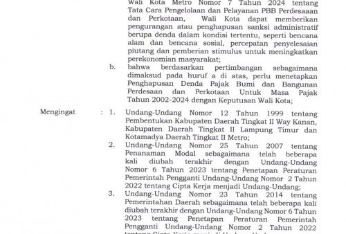Pemkot Metro Berikan Keringanan Pajak, Bebaskan Denda PBB-P2 untuk Wajib Pajak Tahun 2002-2024